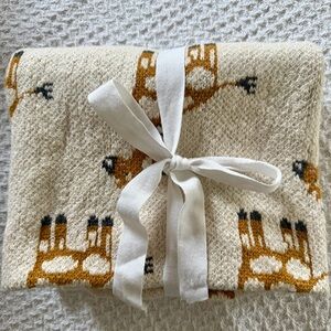 Cotton Knit Giraffe Baby Blanket Beige Throw Textured Border made in India